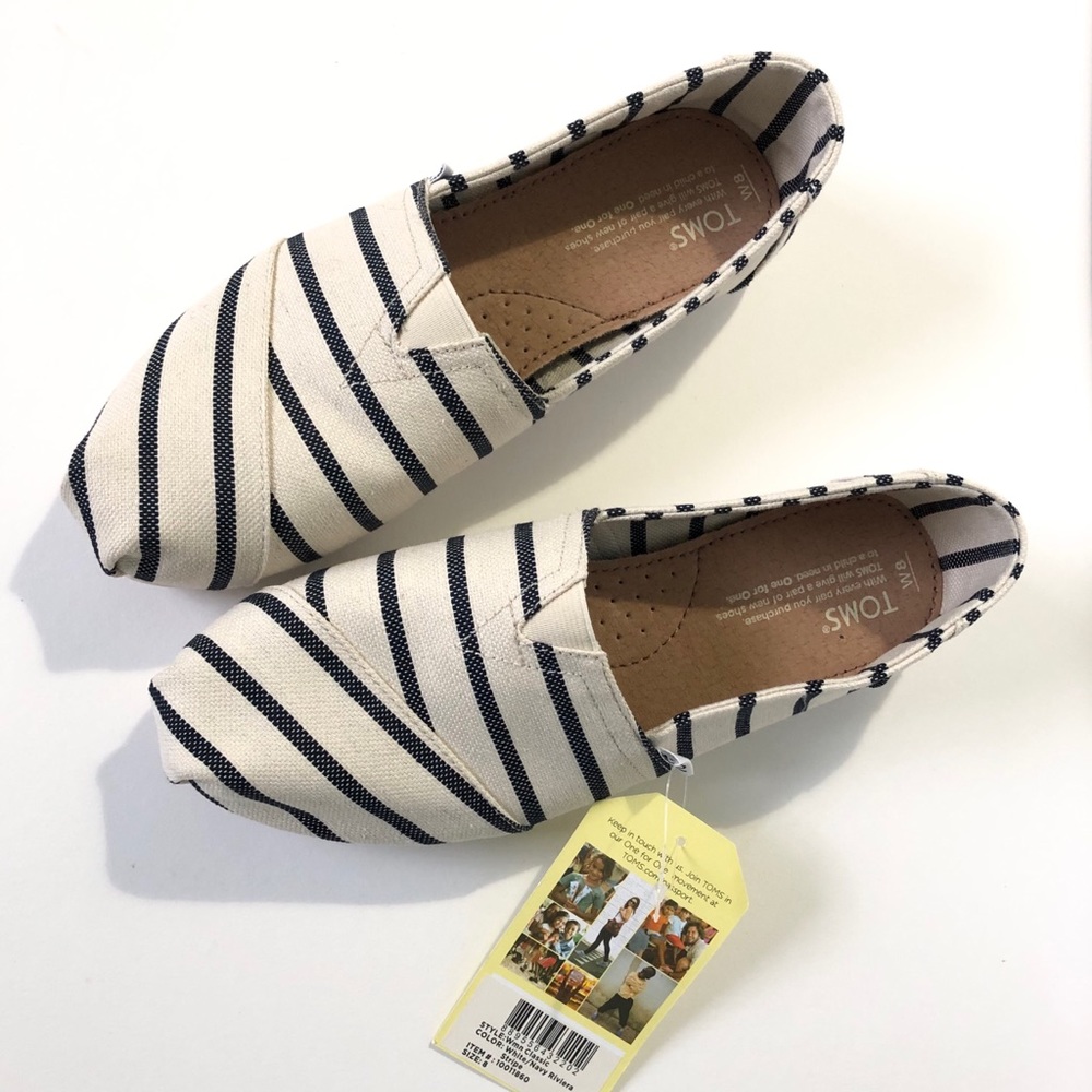 Toms Navy Riviera Stripe Women’s Classics - 8